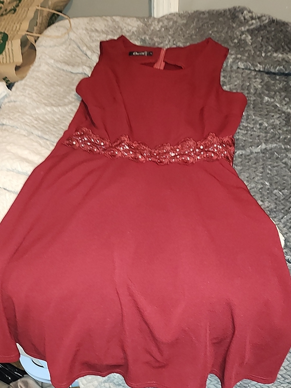 Sleeveless Burgundy Mini Dress with Beaded Waist